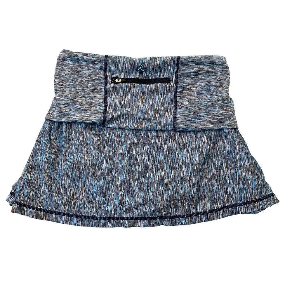 prAna Women XS Athletic Skort Blue Space Dye Built In Shorts Running Golf Tennis